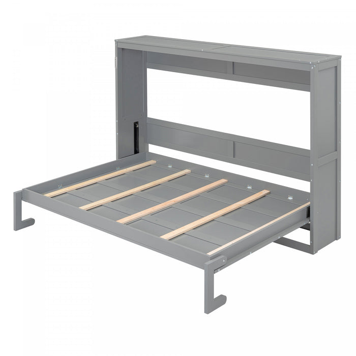 Evelyn Lit mural escamotable gain de place Murphy avec design d’armoire pliable, lit Full, gris