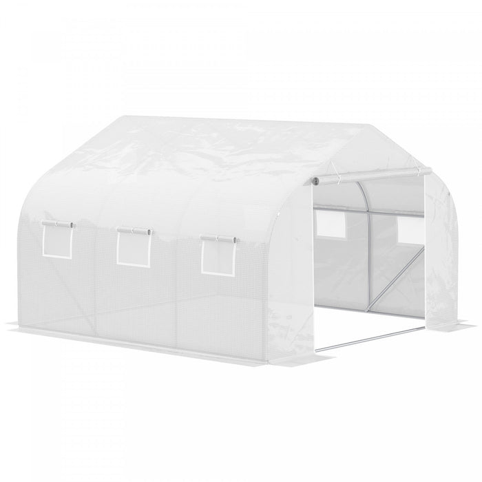 Outsunny 15'x10'x7' Tunnel De Passage Pour Charges Lourdes, Serre Jardinage Abri De Plantation , Maison Verte Chaleureuse, Blanc