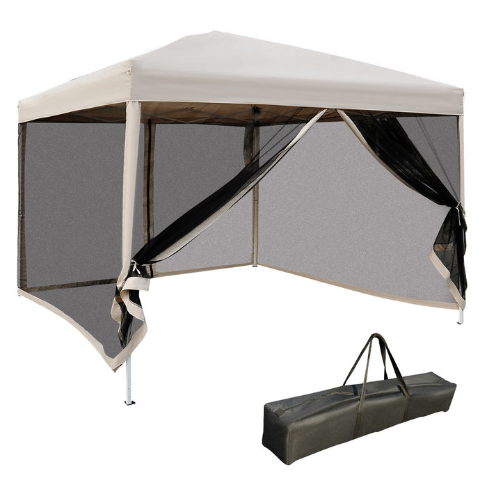 Tonnelle Barnum Pliant Pop-up Style Colonial 2,97l X 2,97l X 2,55h M 4 Moustiquaires + Sac De Transport Beige Noir
