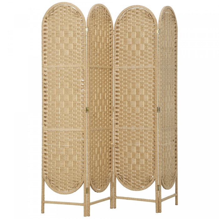 HOMCOM Paravent 4 Panneaux, Ecran Pliable Bohemien, Bois Naturel