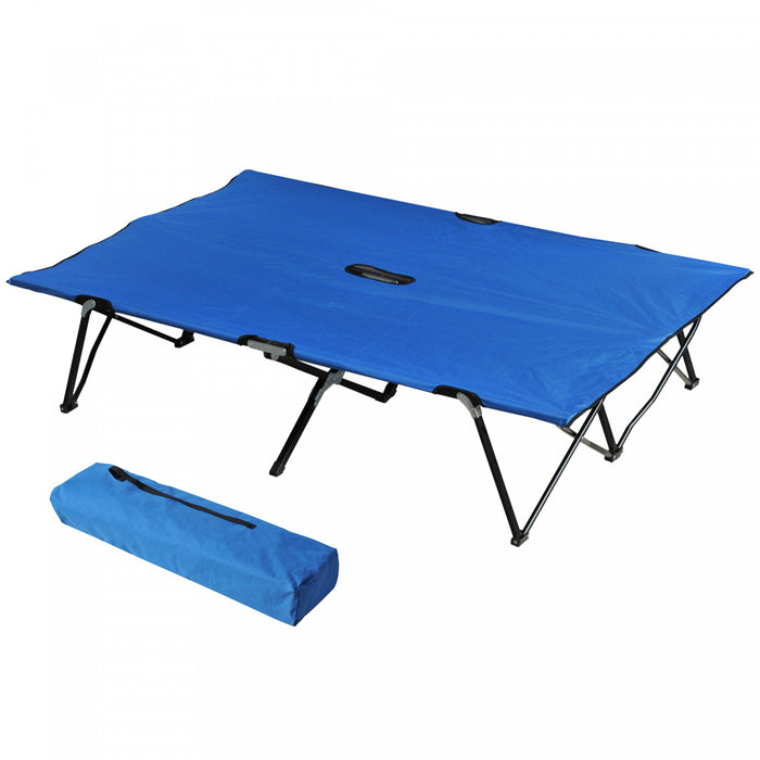 Outsunny Lit De Camping Pliant Pour Deux Personnes De 76 Po Avec Sac De Transport, Bleu