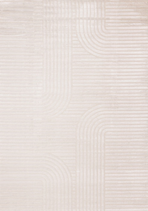 Carpette Leonardo blanche et grise à motif de rayures modernes - 5 pi 3 po x 7 pi 7 po