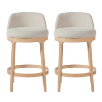 Amelia – Lot de 2 tabourets de bar de hauteur comptoir ergonomiques en bois d’hevea avec revetement en tissu, finition naturelle