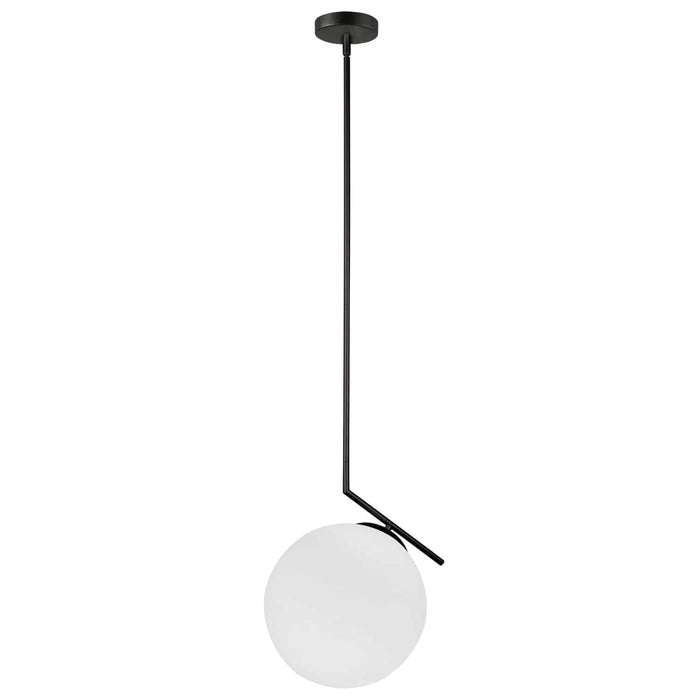 Luminaire suspendu Orion de Dainolite en verre blanc opale, avec fini noir mat et 1 ampoule