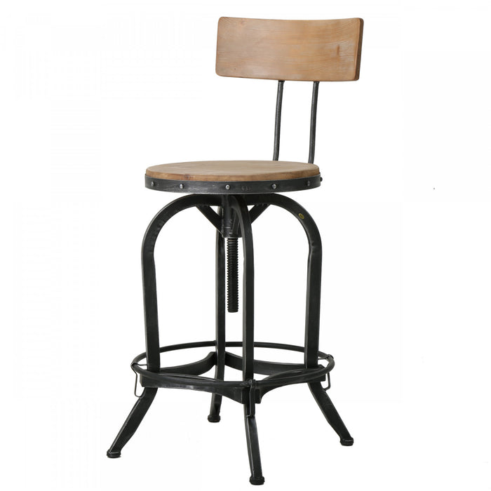 Tabouret De Bar Milo à Hauteur Ajustable, Assise En Bois De Sapin, Structure Métallique - Fini Naturel