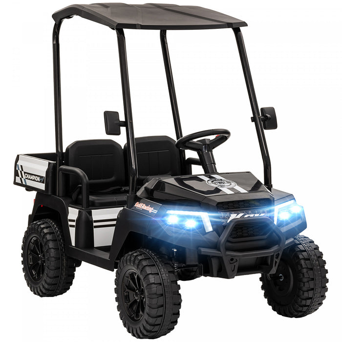 Qaba Voiture Electrique 2 Places Pour Enfants, Voiture Electrique Alimentee Par Batterie 24v Avec Telecommande, Suspension A Ressorts 4 Roues, Pare-soleil, Musique, Lumiere, Noir