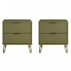 Table de nuit moderne Dumbo 20\" a cannelures, vert olive (2 tiroirs) – Lot de 2