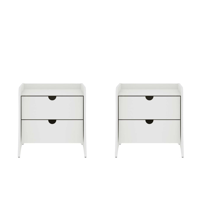 Table de nuit Coney style mid-century moderne 20\" en blanc (2 tiroirs) - Lot de 2