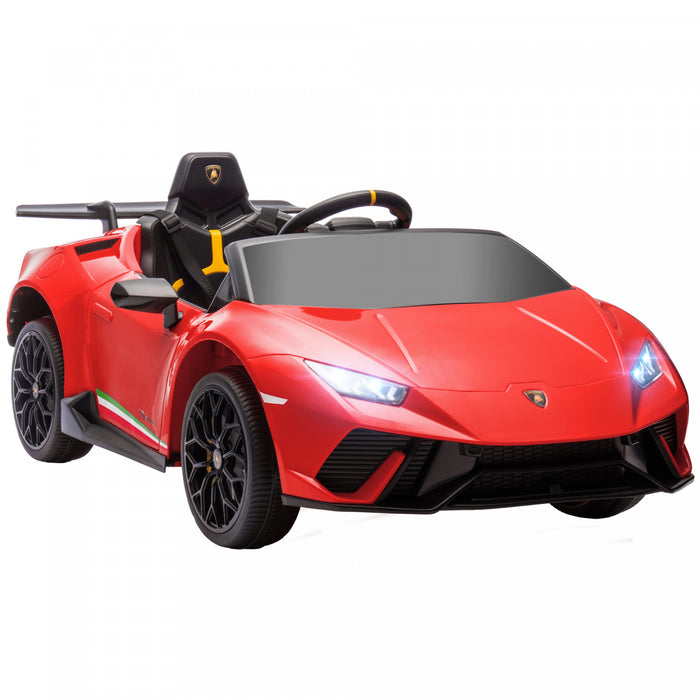 Qaba Voiture Electrique 12v Pour Enfants, Lamborghini Huracan Sous Licence, Voiture Pour Enfants Avec Telecommande, Suspension A Ressort, Lumiere Led Musique, Pour 3 A 6 Ans, Rouge