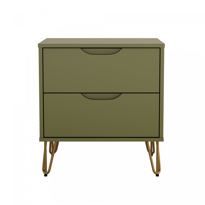 Table de nuit Avira Mid-Century Modern 20\" en vert olive (2 tiroirs)