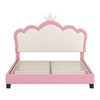 Lit Princesse Judson Tapisse Avec Tete De Lit En Forme De Couronne Et Cadre Plateforme En Pu, Taille Full, Rose