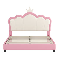  Lit Princesse Judson Tapisse Avec Tete De Lit En Forme De Couronne Et Cadre Plateforme En Pu, Taille Full, Rose