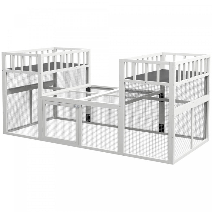 Pawhut Poulailler En Bois, 7,3' X 3,6', Design Combinable Avec Etageres De Rangement, Perchoirs Pour 2 A 4 Poules, Fournitures D'exterieur Pour Volailles, Canards, Oies, Lapins, Blanc