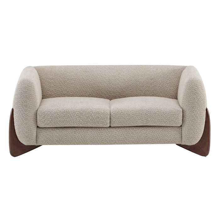 Lillian Canape deux places moderne en bois massif avec revetement en boucle, assise confortable, amande