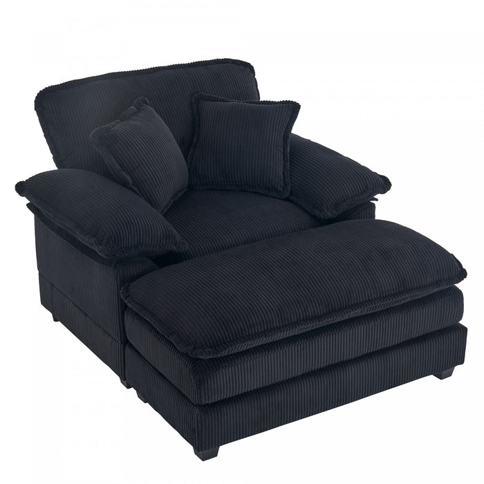 Liam Canape d'interieur moderne en velours cotele 46,9\" avec 2 coussins moelleux, Noir