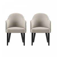 Fauteuil moderne Hillman en cuir vegetalien et velours avec accoudoirs en bois, gris clair - Lot de 2