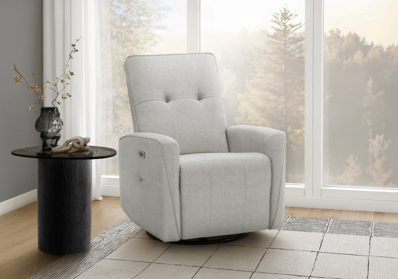 Petit Fauteuil Inclinable Rembourre, Port Usb Inclus, Tissu Gris Clair, Contemporain