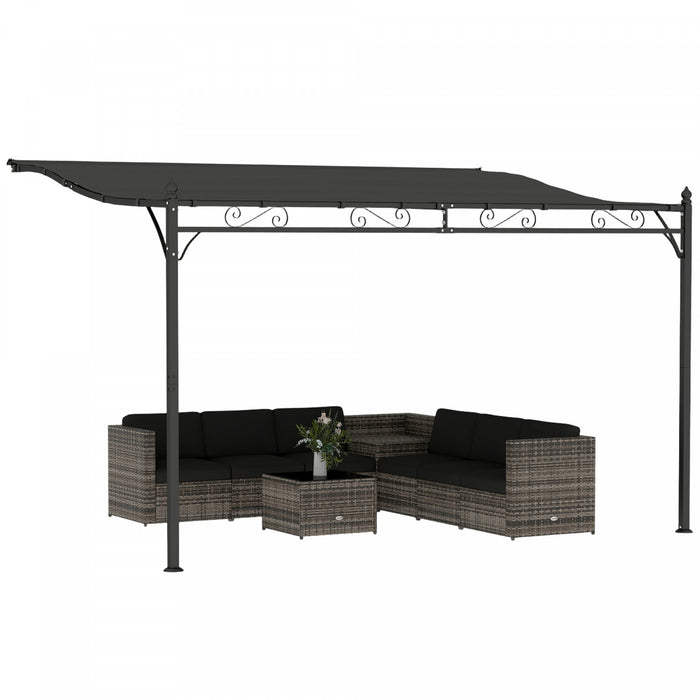 Pergola Murale Outsunny 350 cm x 250 cm, Gris Fonce