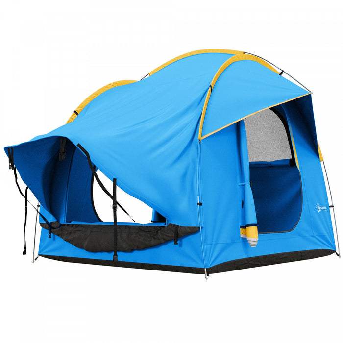 Outsunny Tente De Camping Pour Voiture Avec 3 Portes, Bleu Et Orange