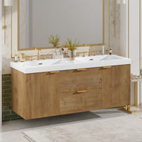 Hudson meuble de salle de bain double vasque 59,3 pouces avec rangement a fermeture douce, bois