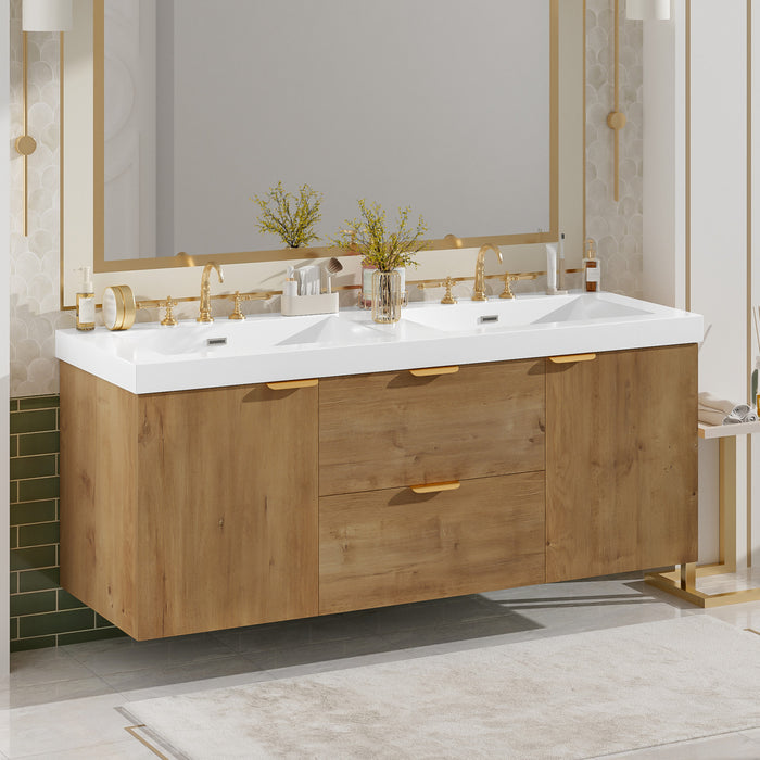 Hudson meuble de salle de bain double vasque 59,3 pouces avec rangement a fermeture douce, bois