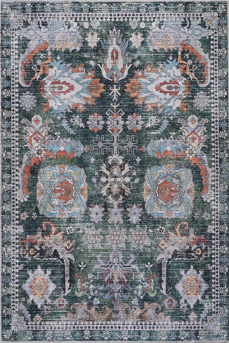 Aqua Flammes Verte Tapis Lavable Et Antiderapant A Poils Ras 5'x7'