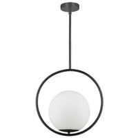 Luminaire suspendu Adrienna de Dainolite en verre blanc opale, avec fini noir mat et 1 ampoule 15.75 po
