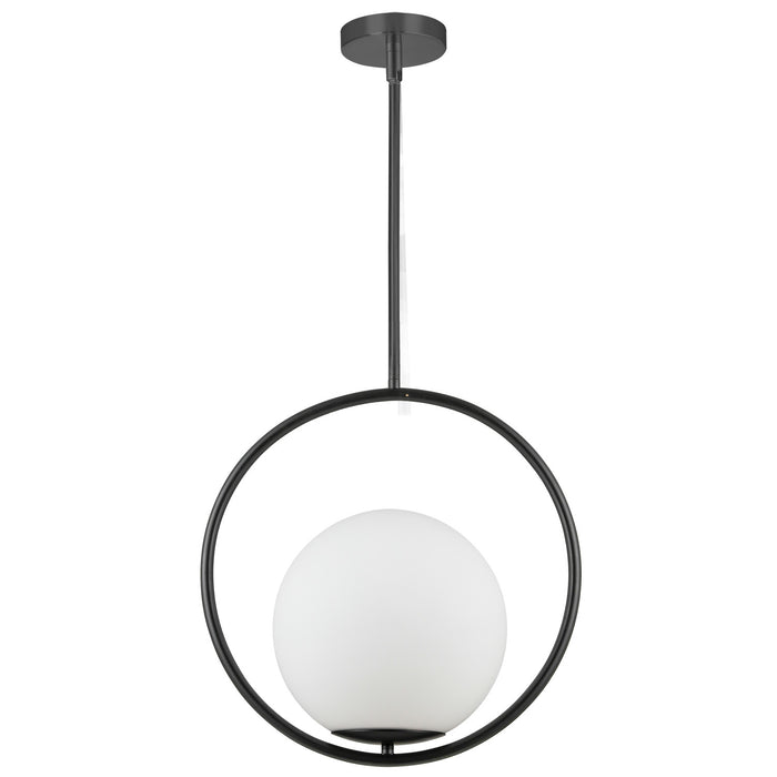Luminaire suspendu Adrienna de Dainolite en verre blanc opale, avec fini noir mat et 1 ampoule 15.75 po