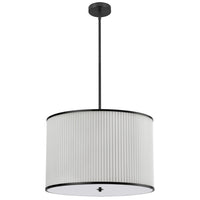 Luminaire suspendu Prudy de Dainolite avec abat-jour plissé blanc, fini noir mat et 4 ampoules