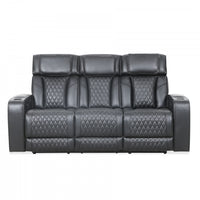  Sofa inclinable electrique Kingsley de 78 po en cuir assorti avec console de rangement et USB - Noir
