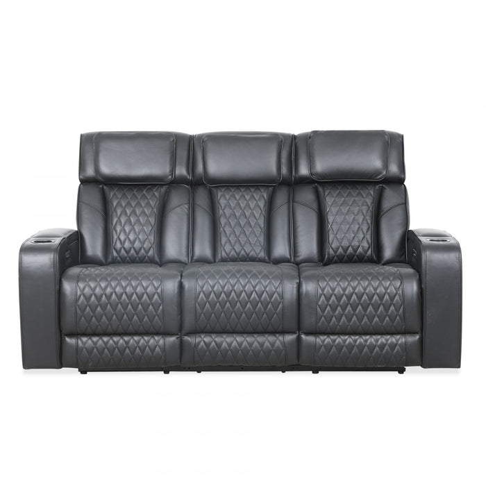 Sofa inclinable electrique Kingsley de 78 po en cuir assorti avec console de rangement et USB - Noir