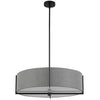 Luminaire suspendu Preston de Dainolite de 26 po de diamètre avec abat-jour gris, fini noir mat et 4 ampoules