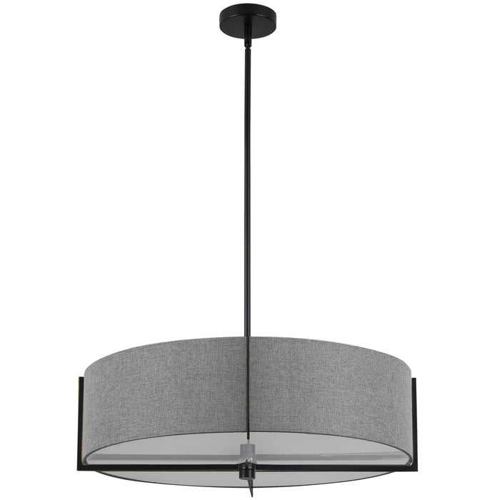 Luminaire suspendu Preston de Dainolite de 26 po de diamètre avec abat-jour gris, fini noir mat et 4 ampoules