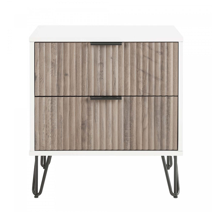 Table de nuit moderne Dumbo 20\" a cannelures, gris rustique et blanc (2 tiroirs)