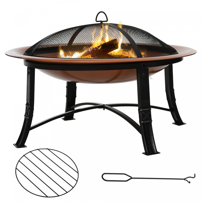Outsunny Foyer Exterieur De 30 Po, Foyer Portable Avec Couvercle, Bronze