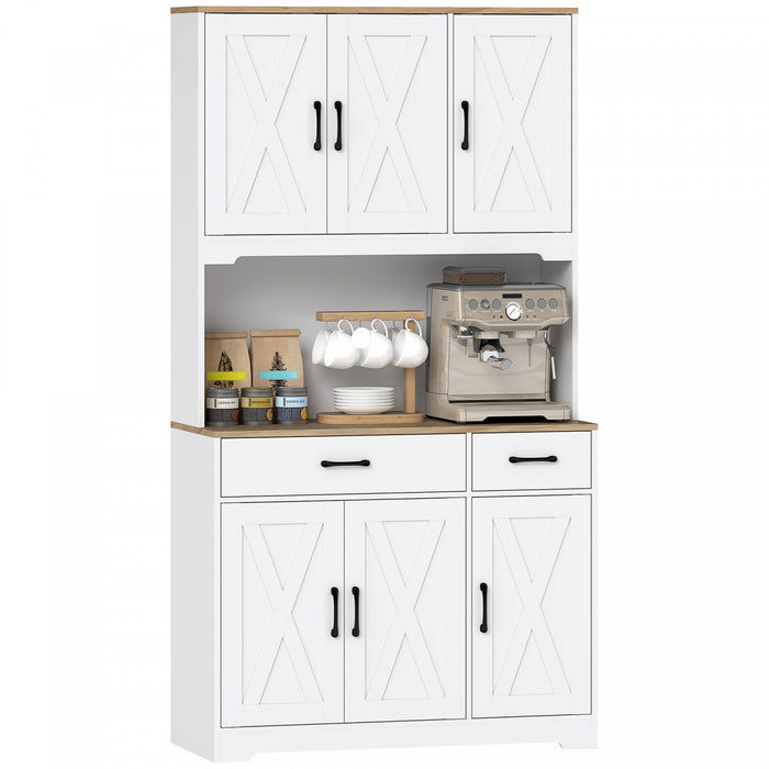HOMCOM Buffet de Cuisine, 6 Portes, 2 Tiroirs, Meuble de Cuisine Rustique Blanc
