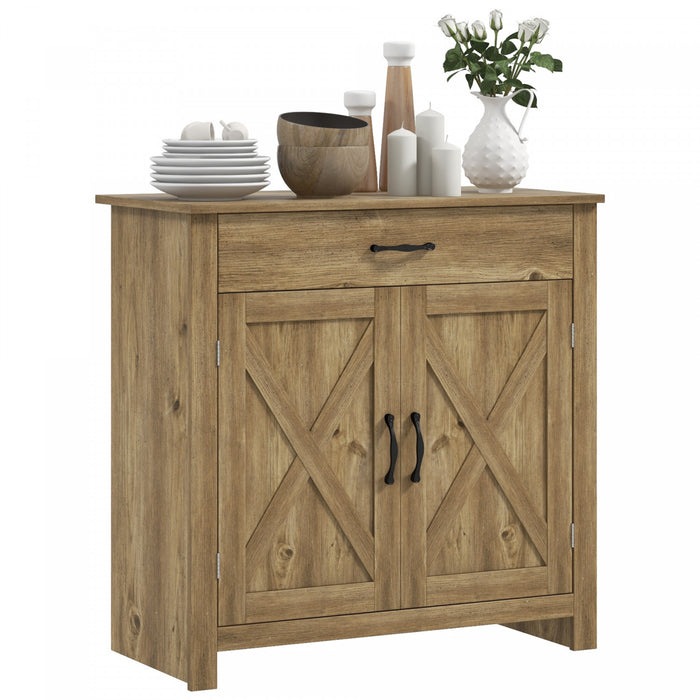 HOMCOM Buffet armoire buffet avec porte de grange,bois naturel