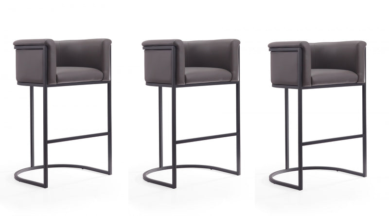 Tabouret de bar rembourre en metal style cosmopolite mi-siecle moderne en graphite - Lot de 3