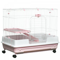 Pawhut Clapier A Lapin A 2 Niveaux Avec Roulettes, Plateau Amovible, Plateforme Et Rampe Pour Lapin,