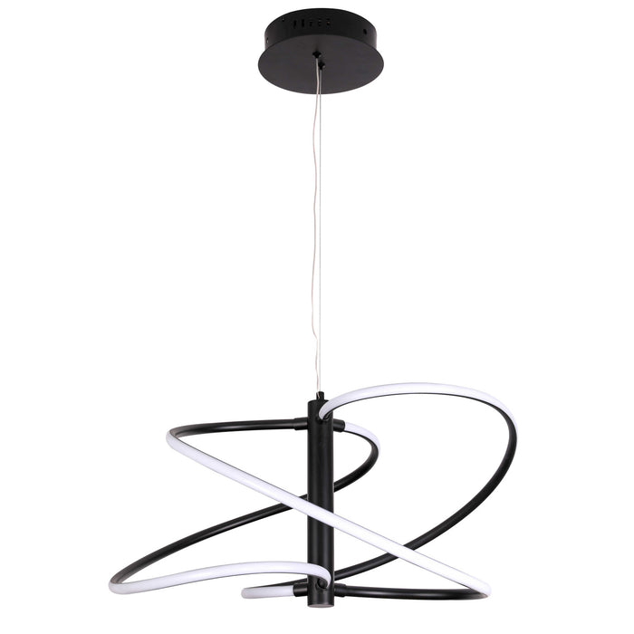 Luminaire suspendu Romy de Dainolite en silicone blanc qui diffuse la lumière, avec fini noir mat et ampoule à DEL de 36 W