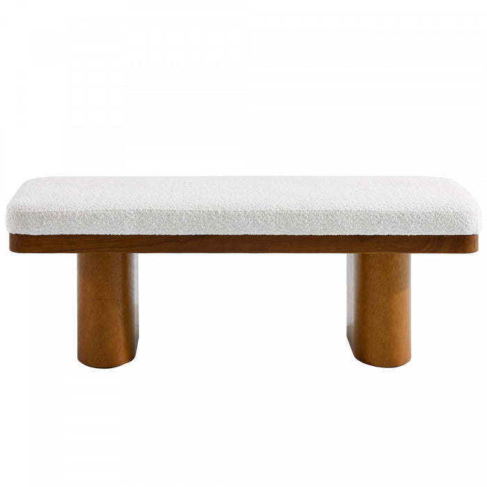 Olivia Banc Ottoman en Bois de 47,5\" avec Tissu en Velours Teddy et Pieds en Bois, Marron