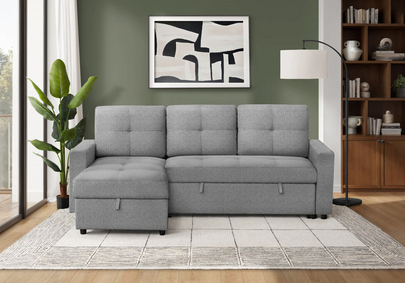 Canape-Lit Convertible, Chaise De Rangement, 90\" Longueur, Tissu Gris Clair