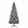 Homcom Sapin De Noel Floque Avec Baies Rouges, Pommes De Pin, Vert