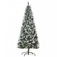 Homcom Sapin De Noel Floque Avec Baies Rouges, Pommes De Pin, Vert