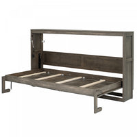 Lit escamotable Olivia en bois massif avec lumiere LED et armoire pliante, taille simple, marron