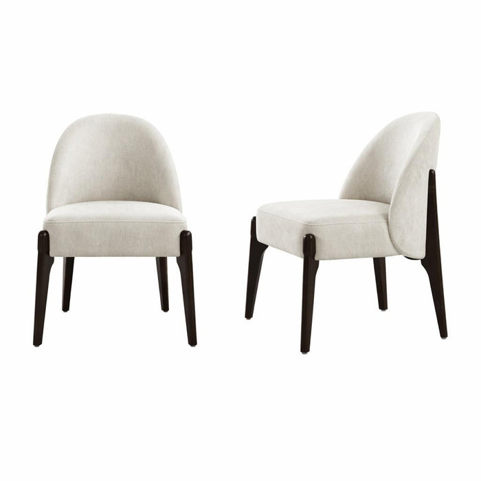 Chaise laterale contemporaine moderne Oslo en bois et chenille creme - Lot de 2