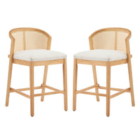  Tatti – Lot de 2 tabourets de comptoir en bois d’hevea avec dossier en cannage, couleur beige