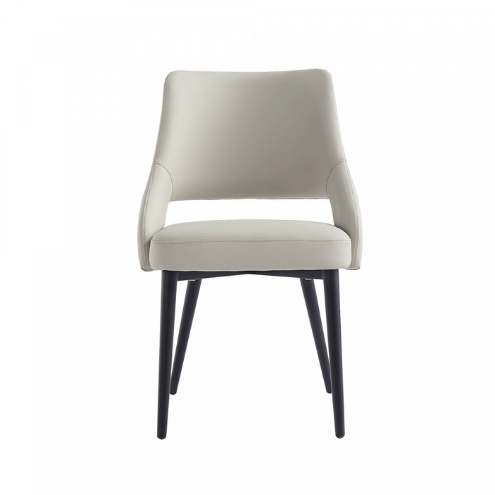Chaise de salle a manger moderne Tremont en metal et cuir vegetalien gris pierre