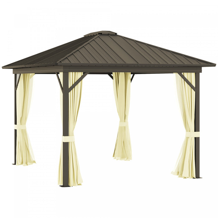 Outsunny 10' X 12' Tonnelle D'exterieur A Toit Rigide Gazebo Avec Cadre En Aluminium Parois Laterales Et Moustiquaires Zippees Espace Interieur Spacieux Creme