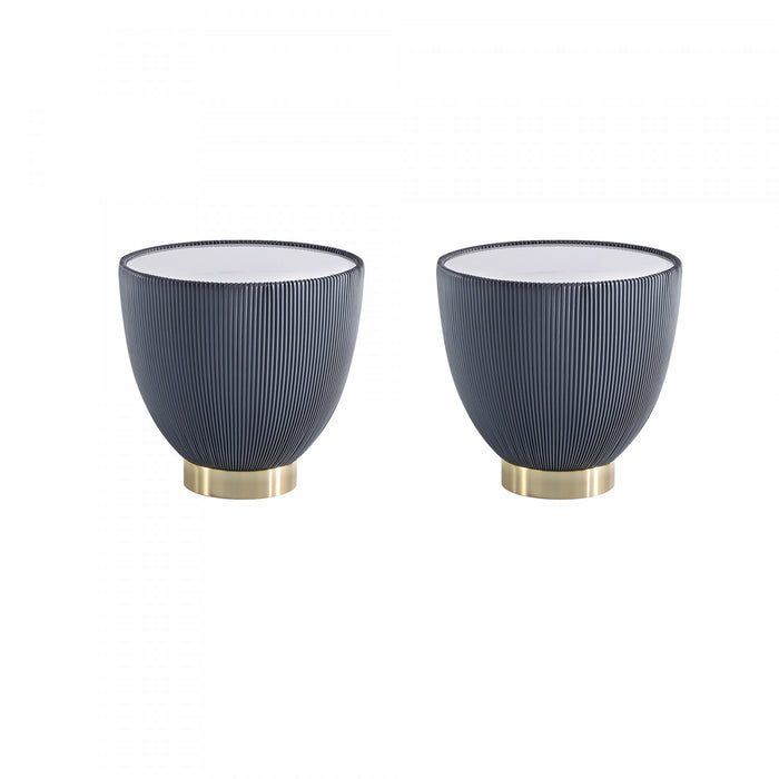 Table d’appoint Anderson moderne avec plateau en pierre frittee et revetement gris – Lot de 2